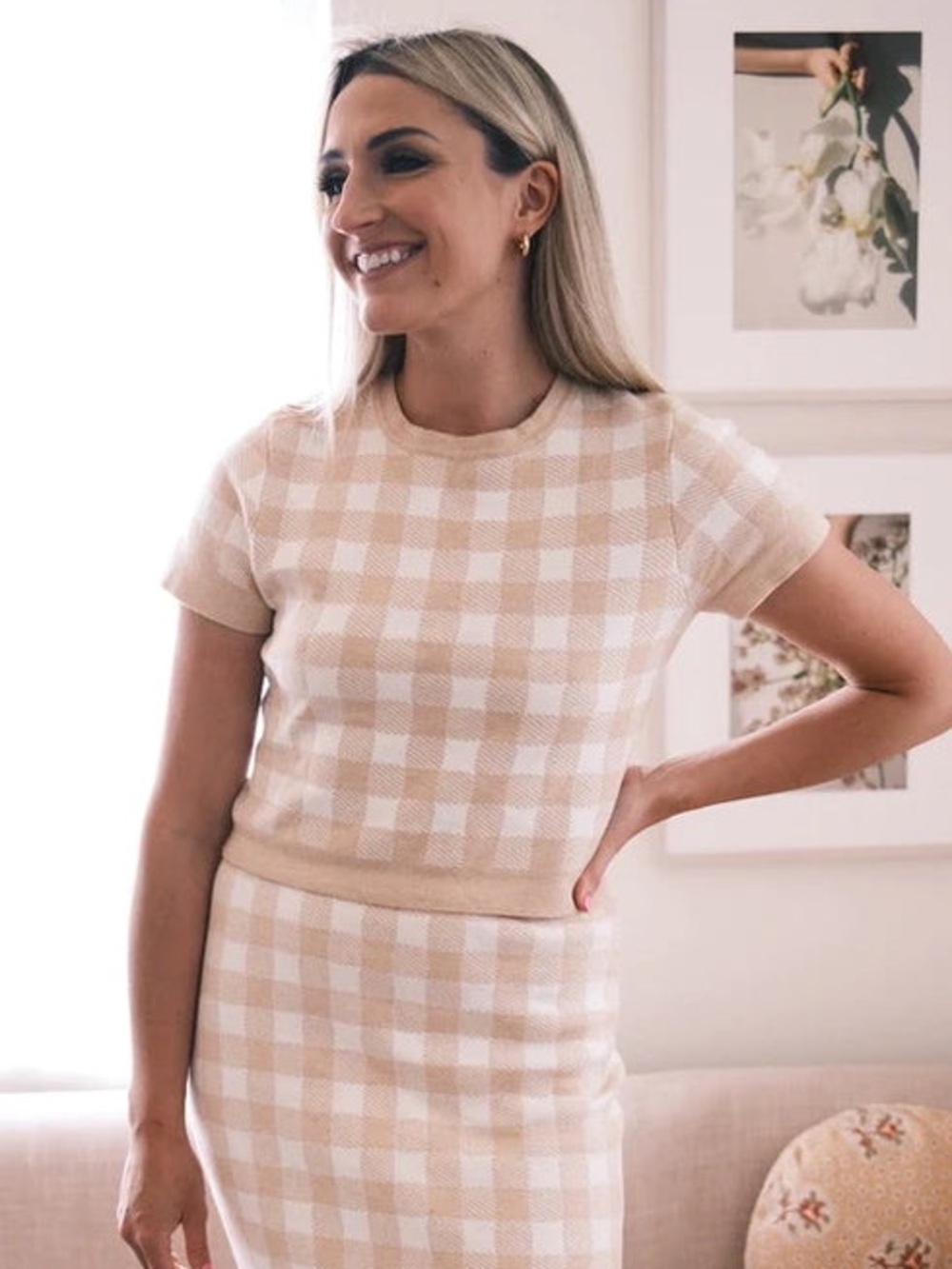 Mason's Daughter Stella Gingham Knit Top in Blush, Size XS